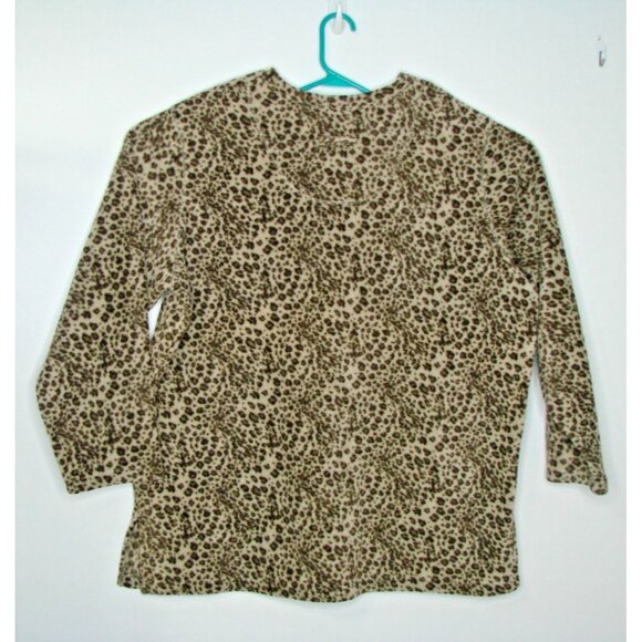 Extra Touch 2X Leopard Animal Print V-Neck Pullover Sweater Long Sleeve Fleece - Picture 2 of 9